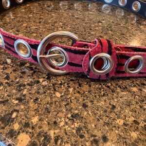 Stylish red & black genuine leather grommet belt w/ silver buckle, from Italy